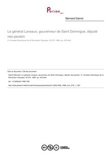 Le général Laveaux, gouverneur de Saint Domingue, député néo-jacobin - article ; n°1 ; vol.278, pg 433-454