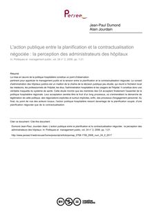 L action publique entre la planification et la contractualisation négociée : la perception des administrateurs des hôpitaux - article ; n°2 ; vol.24, pg 1-21