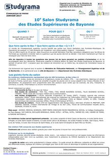Studyrama organise le 10e Salon des Etudes Supérieures à Bayonne, le 14 janvier 2017