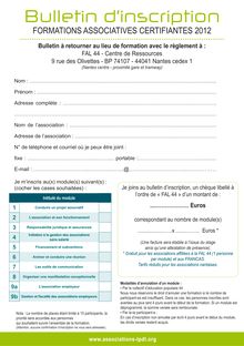 Bulletin d’inscription : Formations associatives certifiantes 2012