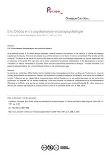 Eric Dodds entre psychanalyse et parapsychologie - article ; n°1 ; vol.208, pg 3-26