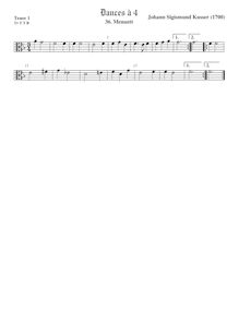 Partition ténor viole de gambe 1, alto clef, 3 Dances à 4, Kusser, Johann Sigismund par Johann Sigismund Kusser