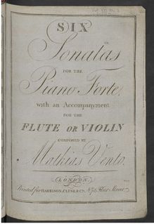 Partition complète, 6 sonates pour pour Piano Forte avec an Accompanyment pour pour flûte ou violon