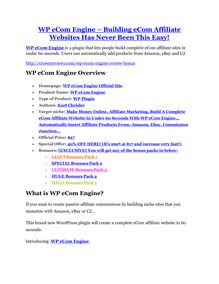 WP eCom Engine Review-(FREE) $32,000 Bonus & Discount