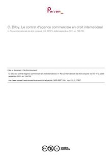 C. Diloy, Le contrat d agence commerciale en droit international - note biblio ; n°3 ; vol.53, pg 749-750