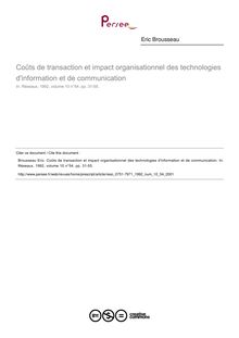 Coûts de transaction et impact organisationnel des technologies d information et de communication - article ; n°54 ; vol.10, pg 31-55
