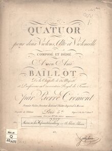 Partition violon 1, corde quatuor No.1, G major, Crémont, Pierre