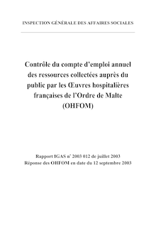Contrôle du compte d emploi annuel des ressources collectées auprès du public par les Oeuvres hospitalières françaises de l Ordre de Malte (OHFOM)