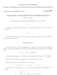 Deuxième composition de Mathématiques 1999 Classe Prepa PC Ecole Supérieure de Physique et de Chimie Industrielles