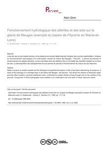 Fonctionnement hydrologique des altérites et des sols sur le glacis de Mauges (exemple du bassin de l Hyrome en Maine-et-Loire) - article ; n°2 ; vol.4, pg 111-118