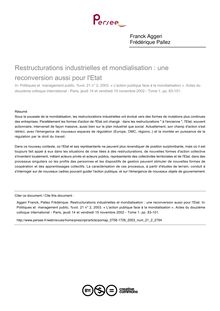 Restructurations industrielles et mondialisation : une reconversion aussi pour l Etat - article ; n°2 ; vol.21, pg 83-101