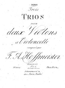 Partition violon 2, trios pour deux violons et violoncelle, Hoffmeister, Franz Anton