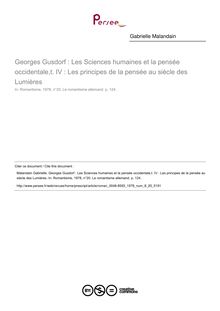 Georges Gusdorf : Les Sciences humaines et la pensée occidentale,t. IV : Les principes de la pensée au siècle des Lumières  ; n°20 ; vol.8, pg 124-124