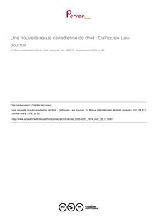 Une nouvelle revue canadienne de droit : Dalhousie Law Journal - compte-rendu ; n°1 ; vol.26, pg 93-93