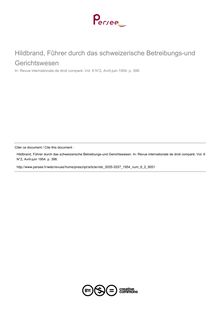 Hildbrand, Fûhrer durch das schweizerische Betreibungs-und Gerichtswesen - note biblio ; n°2 ; vol.6, pg 398-398
