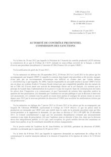 Décision de la Commission des Sanctions à l encontre d UBS France