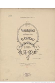 Partition complète, Pensées fugitives, Trois pièces pour Piano, Chavagnat, Edouard