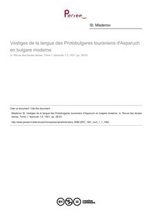 Vestiges de la langue des Protobulgares touraniens d Asparuch en bulgare moderne - article ; n°1 ; vol.1, pg 38-53
