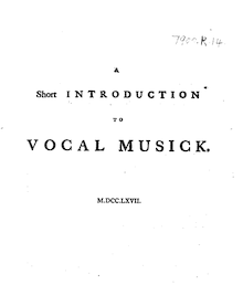 Partition Complete book, A Short Introduction to Vocal Musick, Sharp, Granville