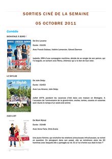 Sorties cinéma de la semaine du 05 octobre 2011