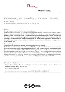 Christophe-Augustin Lamare-Picquot, pharmacien, naturaliste, explorateur - article ; n°252 ; vol.70, pg 5-26