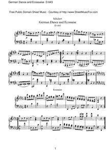 Partition complète, German danse et Ecossaise, D.643, Schubert, Franz