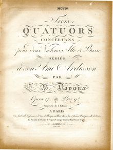 Partition violoncelle, 3 corde quatuors, Op.17, Davaux, Jean-Baptiste