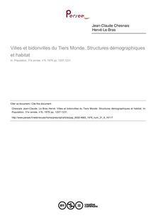 Villes et bidonvilles du Tiers Monde. Structures démographiques et habitat - article ; n°6 ; vol.31, pg 1207-1231