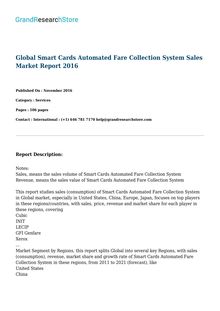Global Smart Cards Automated Fare Collection System Sales Market Report 2016