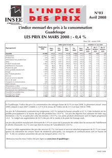 L indice mensuel des prix à la consommation de Guadeloupe en mars 2008 : -0,4%