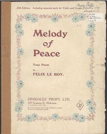Partition Piano , partie, violon et Cornet en B♭ parties, Melody of Peace