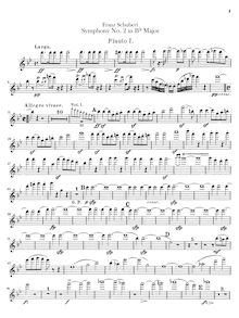Partition flûte 1, 2, Symphony No.2, B♭ Major, Schubert, Franz