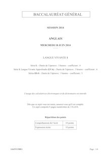 Sujet LV1 Anglais - Séries Générales - Bac 2014