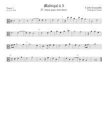 Partition ténor viole de gambe 1, alto clef, madrigaux, Book 1, Gesualdo, Carlo