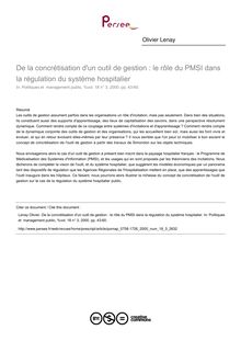 De la concrétisation d un outil de gestion : le rôle du PMSI dans la régulation du système hospitalier - article ; n°3 ; vol.18, pg 43-60