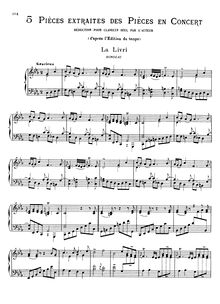 Partition 5 Pièces extraites pour clavecin seul par l auteur (filter), Pièces de clavecin en Concert