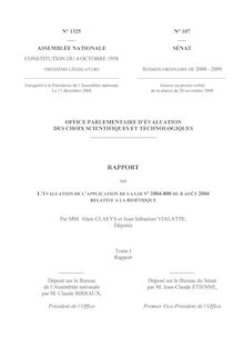 Rapport sur l évaluation de l application de la loi n° 2004-800 du 6 août 2004 relative à la bioéthique