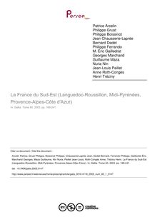 La France du Sud-Est (Languedoc-Roussillon, Midi-Pyrénées, Provence-Alpes-Côte d Azur) - article ; n°1 ; vol.60, pg 169-241