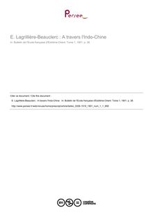 E. Lagrillière-Beauclerc : A travers l Indo-Chine  - article ; n°1 ; vol.1, pg 38-38