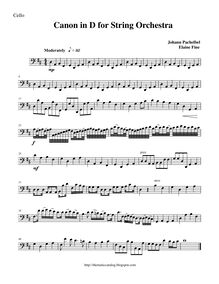 Partition de violoncelle, Canon et Gigue, Kanon und Gigue für drei Violinen und Basso Continuo