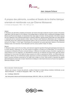 À propos des piémonts, cuvettes et fossés de la chaîne ibérique orientale et méridionale vus par Étienne Moissenet  - article ; n°587 ; vol.105, pg 3-31