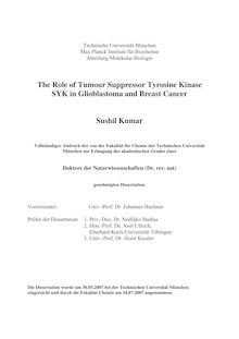 The role of tumour suppressor tyrosine kinase SYK in glioblastoma and breast cancer [Elektronische Ressource] / Sushil Kumar