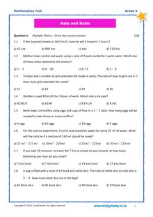 Grade 6 Maths Test 5: Rate And Ratio