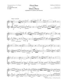 Partition complète, aigu clef notation (en B♭, E♭), 3 duos pour clarinette et basson