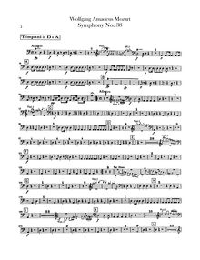 Partition timbales, Symphony No.38, Prague Symphony, D major, Mozart, Wolfgang Amadeus