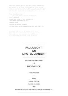 Paula Monti, Tome I par Eugène Sue