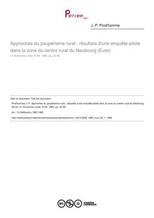 Approches du paupérisme rural : résultats d une enquête-pilote dans la zone du centre rural du Neubourg (Eure) - article ; n°1 ; vol.64, pg 33-45