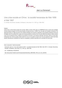Une crise sociale en Chine : la société henanaise de l été 1956 à l été 1957 - article ; n°5 ; vol.34, pg 1069-1093