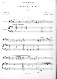 Partition complète, Chanson triste, C♯ major, Saint-Saëns, Camille par Camille Saint-Saëns