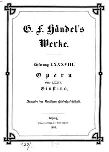 Partition complète, Giustino, Handel, George Frideric par George Frideric Handel